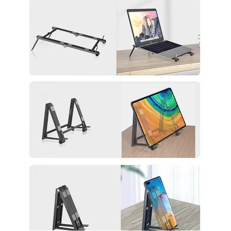 Suport/stand de birou Andowl Q-ZJ009, pentru laptop, tableta, telefon, pliabil, reglabil, negru — varianta 2