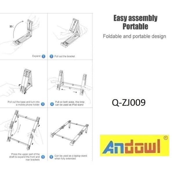 Suport/stand de birou Andowl Q-ZJ009, pentru laptop, tableta, telefon, pliabil, reglabil, negru — varianta 6