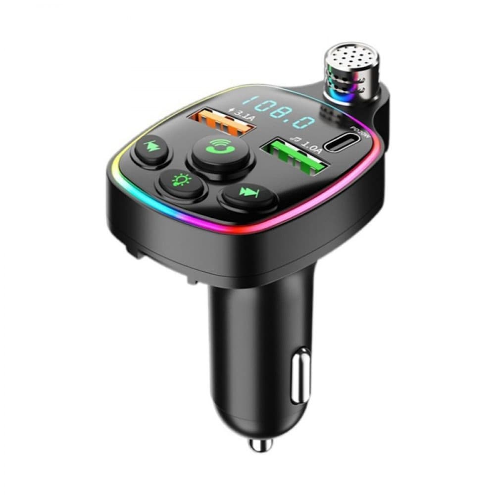 Modulator FM Bluetooth Andowl Q-C71, 2 porturi USB + 1 port PD, 5V/3.1A, lumini RGB, ecran LED, microfon handsfree, negru