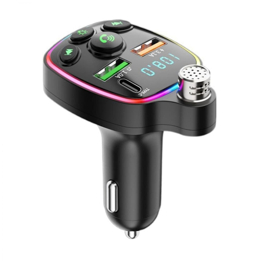 Modulator FM Bluetooth Andowl Q-C71, 2 porturi USB + 1 port PD, 5V/3.1A, lumini RGB, ecran LED, microfon handsfree, negru — 2