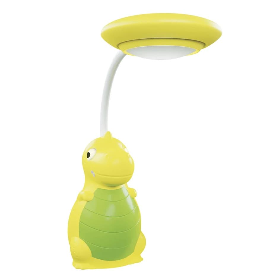 Lampa LED cu suport creioane si ascutitoare, functie lampa de veghe, dinozaur galben — principală