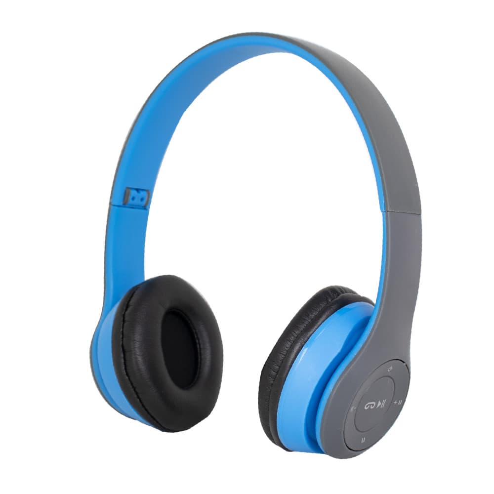 Casti audio P47, Bluetooth 5.0 + EDR, microfon, suport card MicroSD, albastru/gri — principală