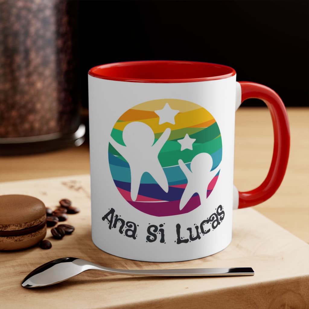 Cana ceramica personalizata, 330 ml, alba, logo Ana si Lucas — varianta 2