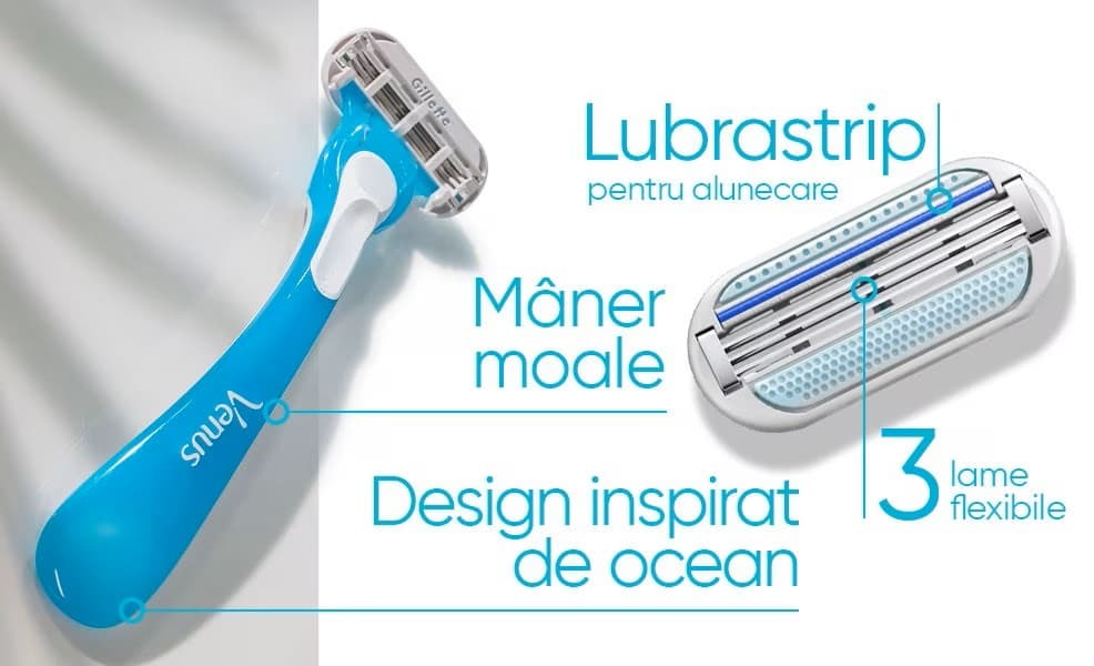 Set 4 aparate de ras Gillette Venus Oceana, 3 lame, banda lubrifianta cu aloe, alb/albastru — varianta 4