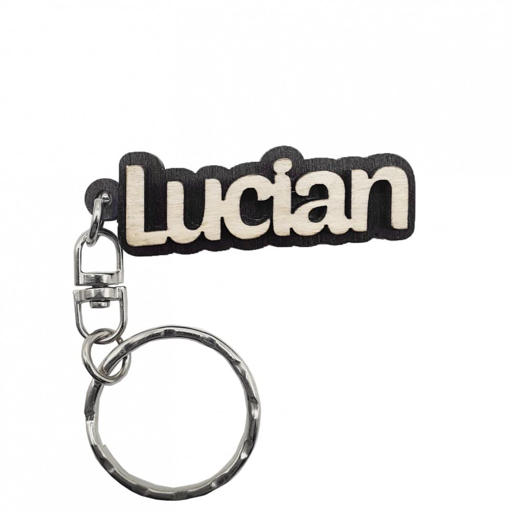 Breloc din lemn, nume "Lucian" — principală