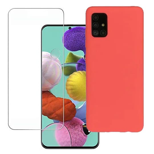 Set folie si husa Huawei P30 LIte, sticla transparenta si Matt TPU, rosie — principală