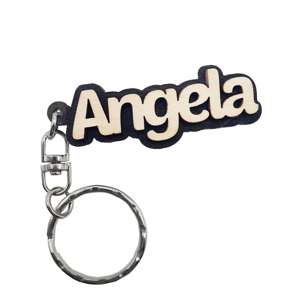 Breloc din lemn, nume "Angela" — principală