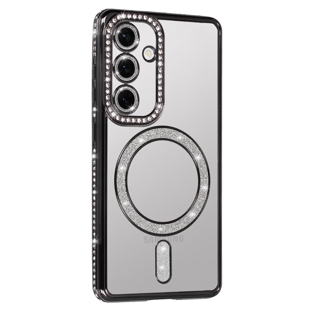 Husa Samsung Galaxy S25FE, Electroplating Bling Magsafe, protectie camera, negra — principală