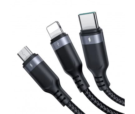 Cablu de incarcare Joyroom S-1T3018A18, 3 capete (Lightning, Type-C, MicroUSB), 18W/3.5A, 1.2 metri, negru — varianta 3