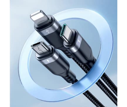 Cablu de incarcare Joyroom S-1T3018A18, 3 capete (Lightning, Type-C, MicroUSB), 18W/3.5A, 1.2 metri, negru — varianta 5
