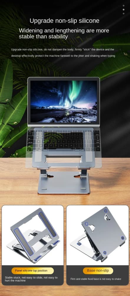 Suport de birou din aluminiu pentru laptop 9,6 - 17" inch sau tableta, pliabil, reglabil, gri inchis — varianta 3