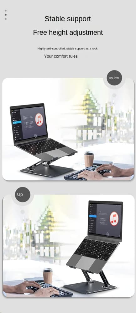 Suport de birou din aluminiu pentru laptop 9,6 - 17" inch sau tableta, pliabil, reglabil, gri inchis — varianta 4