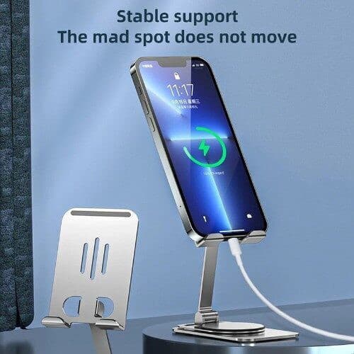 Suport birou Andowl Q-ZJ555, compatibil telefon sau tableta, universal, metalic, rotire 360 grade, argintiu — varianta 9