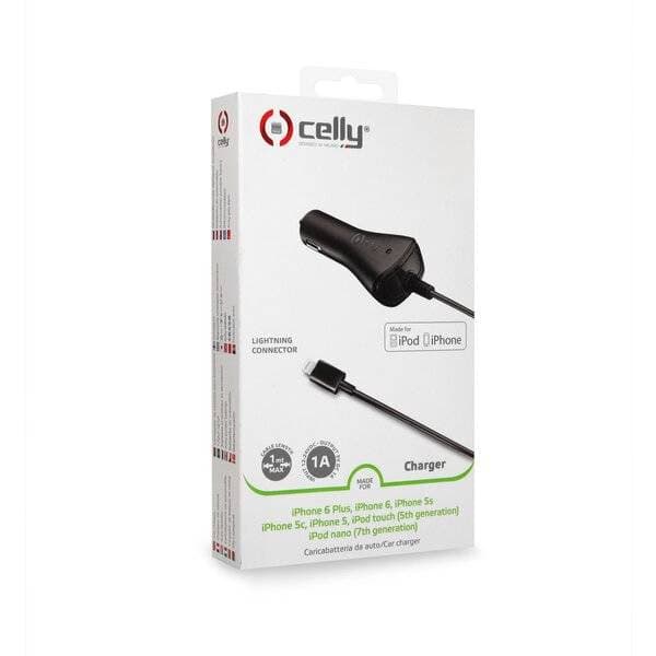 Incarcator auto Celly cu cablu Lightning, 1A, certificat MFI, negru — varianta 2