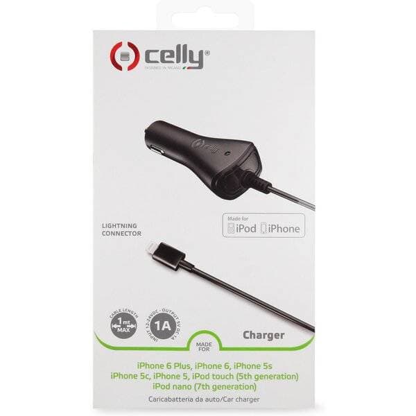 Incarcator auto Celly cu cablu Lightning, 1A, certificat MFI, negru — varianta 3