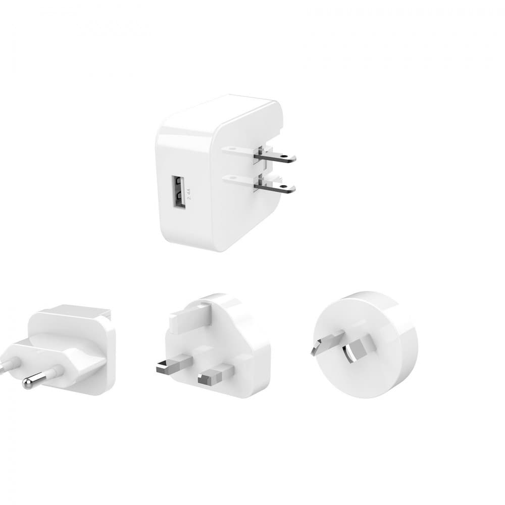 Incarcator casa Celly, 4 capete (USA/EU/UK/AU), 2.4A, 12W, alb — varianta 3