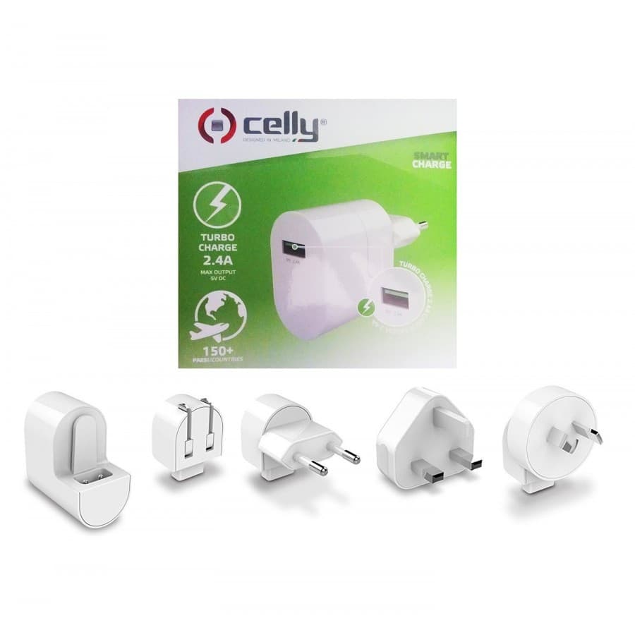 Incarcator casa Celly, 4 capete (USA/EU/UK/AU), 2.4A, 12W, alb — varianta 4