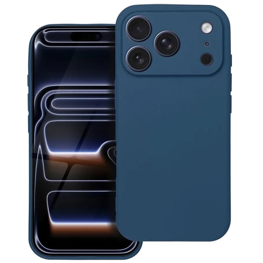 Husa Apple iPhone 17 Pro, Luxury Silicone, protectie camera, catifea in interior, albastru inchis