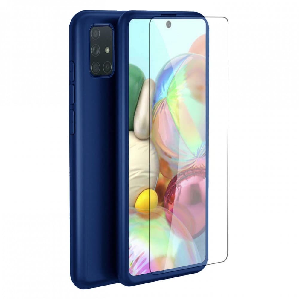 Husă Full Cover 360° pentru Samsung Galaxy A41 (față + spate + sticlă), albastra — principală
