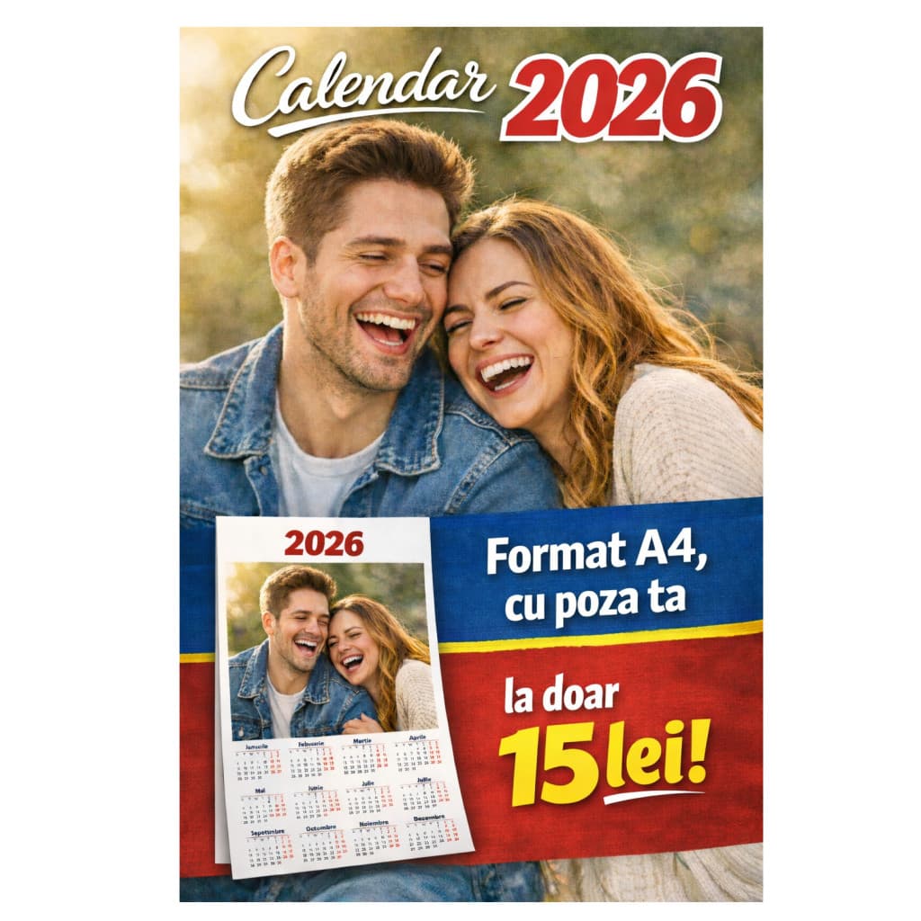 Calendar 2026, personalizat cu poza ta, format A4 — varianta 2