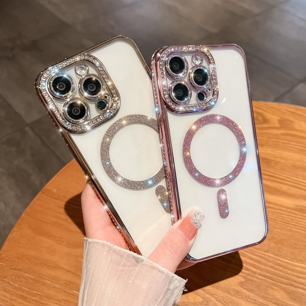 Husa Apple iPhone 16, Electroplating Bling Magsafe, protectie camera, margini albastre — varianta 3