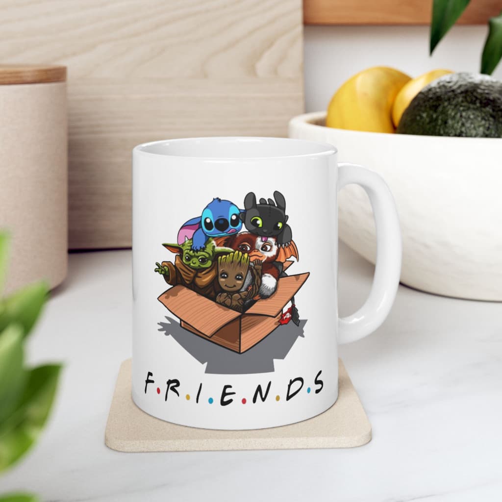 Cana ceramica personalizata, design Stitch Friends, 330 ml, alba — varianta 2