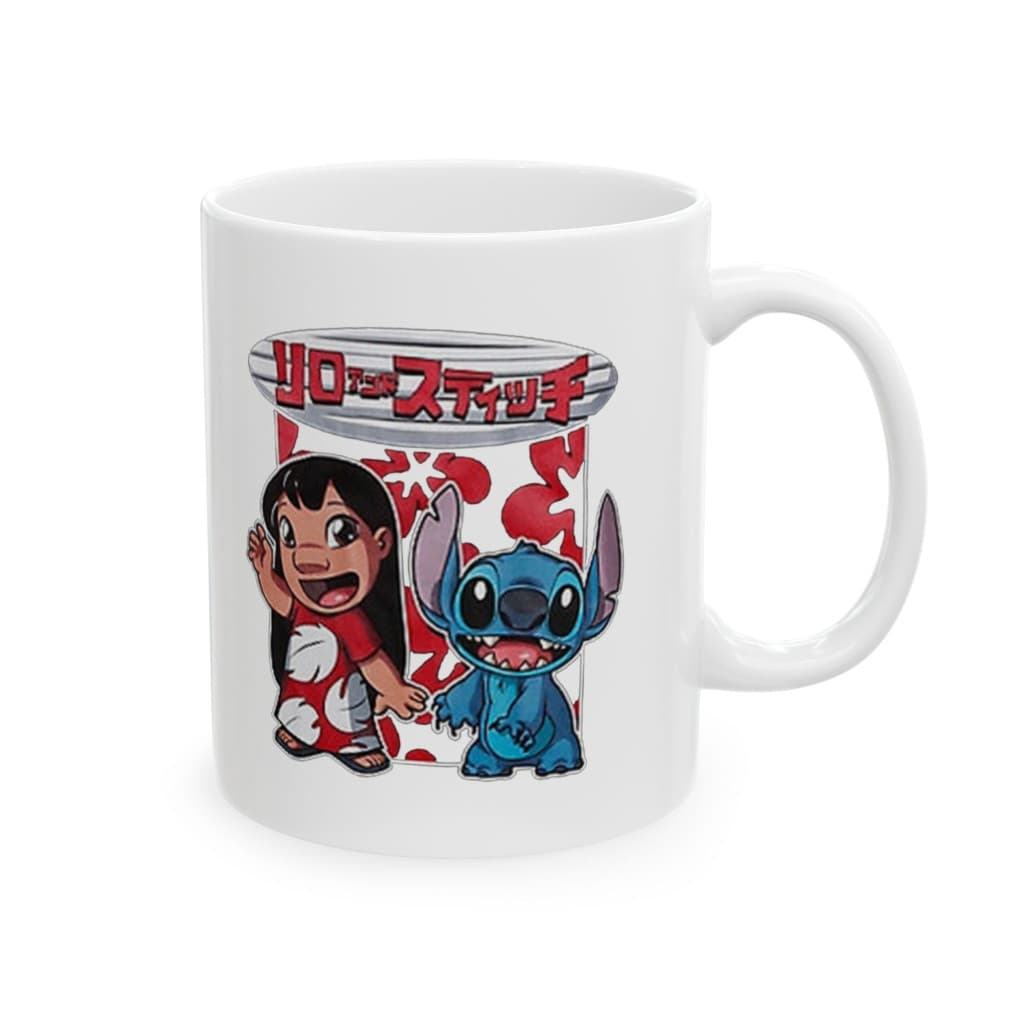 Cana ceramica personalizata, design Stitch Japan, 330 ml, alba — principală