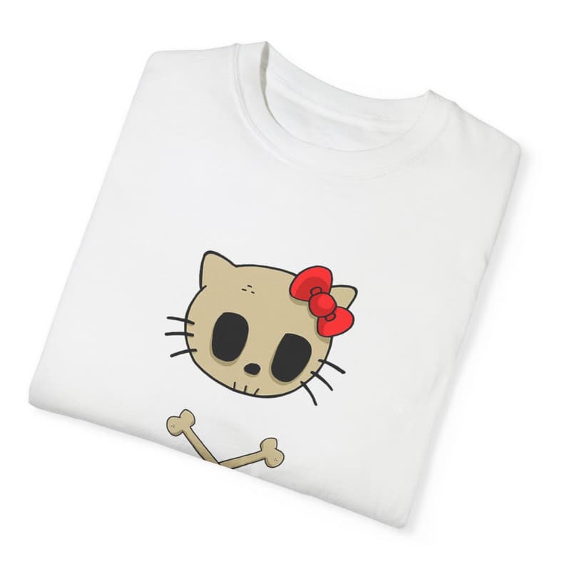 Tricou personalizat alb, copii/adulti, design Kitty Skull, modal, diverse marimi — 3