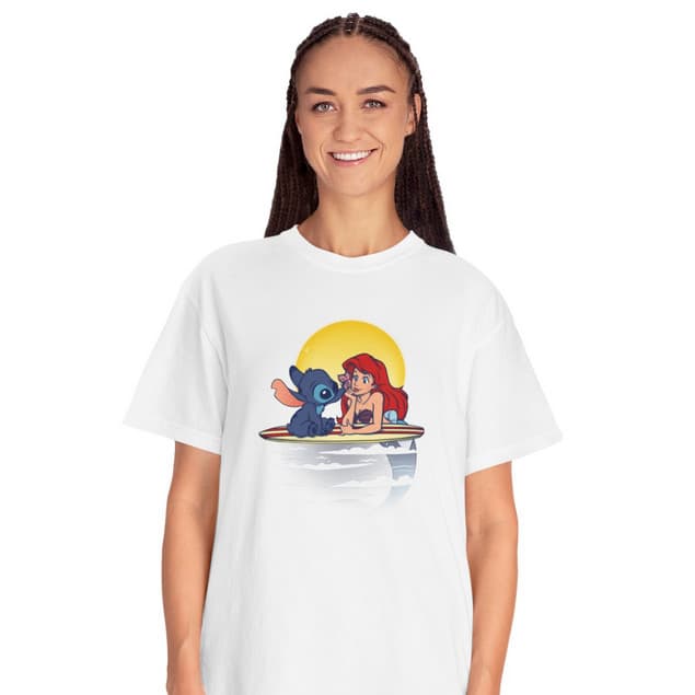 Tricou personalizat alb, copii/adulti, design Stitch si Sirena, modal, diverse marimi — principală