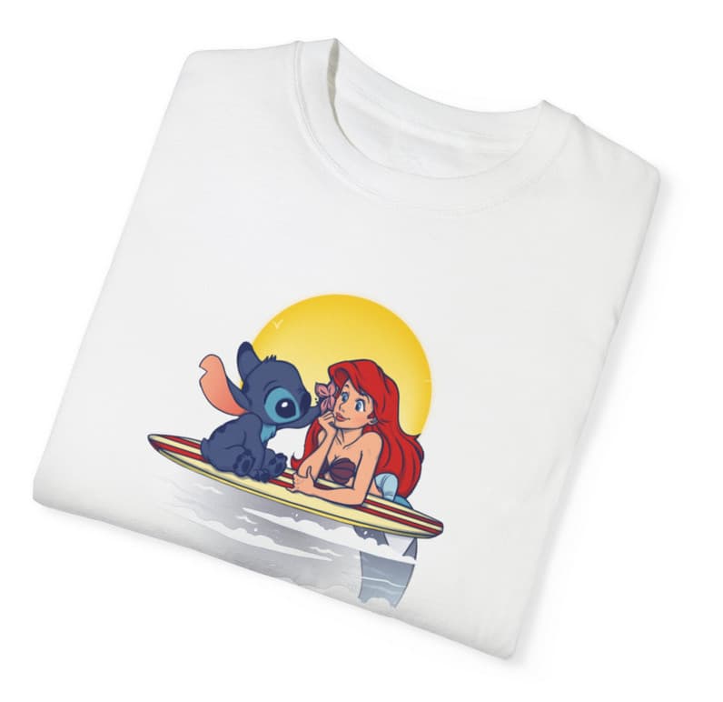 Tricou personalizat alb, copii/adulti, design Stitch si Sirena, modal, diverse marimi — varianta 2