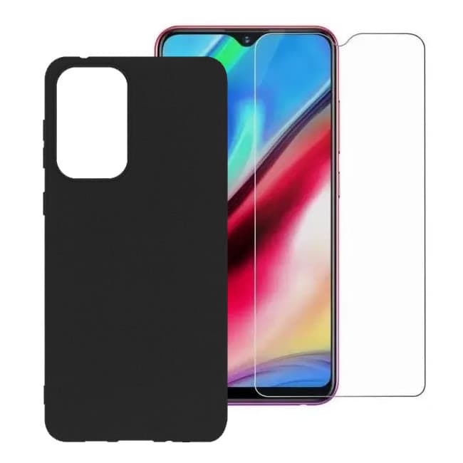 Set folie si husa Samsung Galaxy A04s, sticla transparenta si Matt TPU, negru — principală