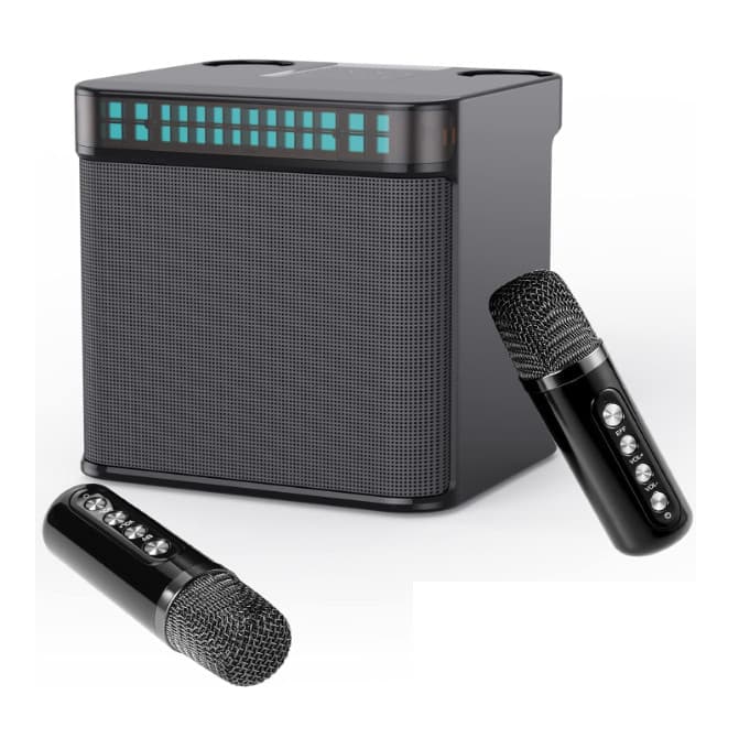 Set boxa si doua microfoane Karaoke HL-233, bluetooth, lumina RGB, functie efecte voce, 10W, negre — 2