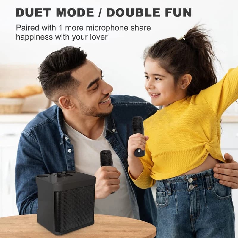 Set boxa si doua microfoane Karaoke HL-233, bluetooth, lumina RGB, functie efecte voce, 10W, negre — 3