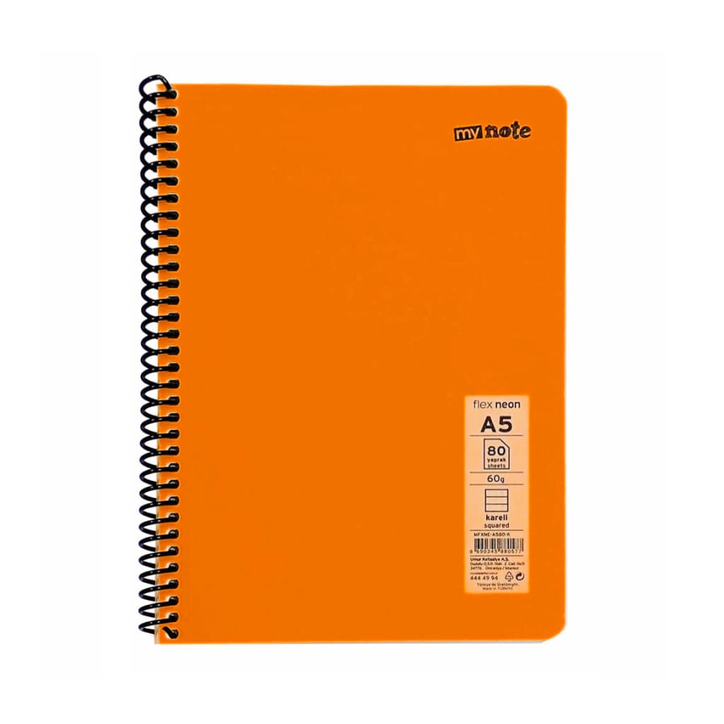 Caiet cu spirala A5, 80 file, My Note Flex Neon, dictando, coperta PP portocalie — principală