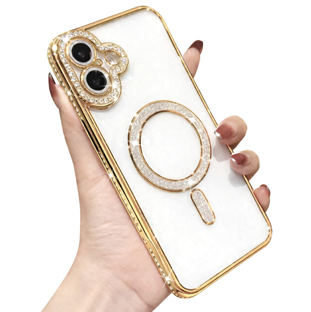 Husa Apple iPhone 16, Electroplating Bling Magsafe, protectie camera, margini aurii — principală