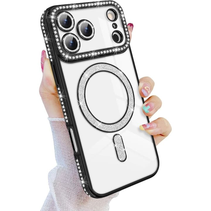 Husa Apple iPhone 17 Pro, Electroplating Bling Magsafe, protectie camera, margini negre — principală