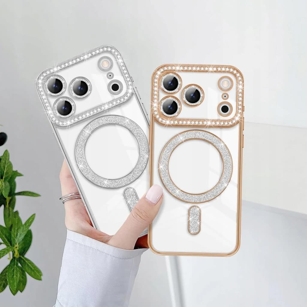 Husa Apple iPhone 17 Pro, Electroplating Bling Magsafe, protectie camera, margini negre — varianta 2