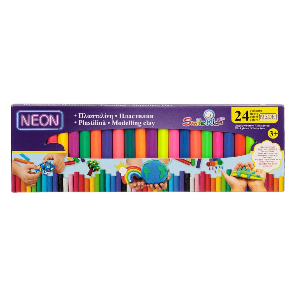 Set plastilina Smile Kids, 24 culori neon, 500 grame — principală
