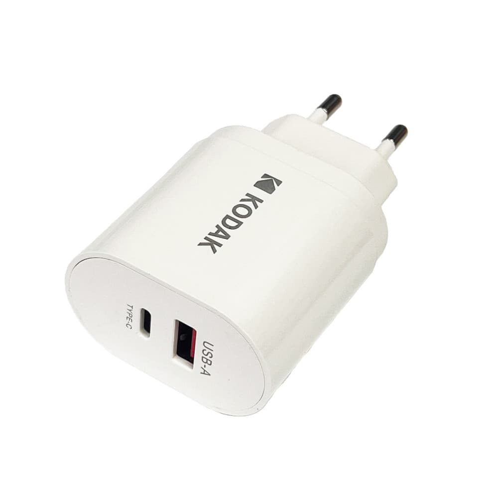 Incarcator telefon KODAK, Type-C PD 12W + USB 2.4A, 12W, alb — principală