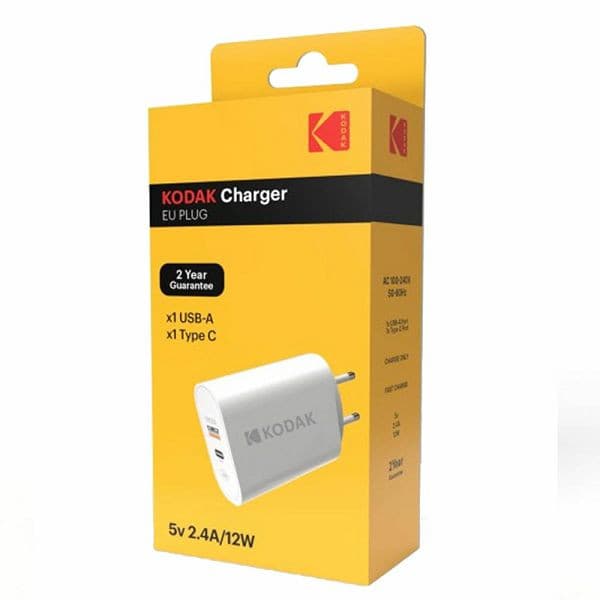 Incarcator telefon KODAK, Type-C PD 12W + USB 2.4A, 12W, alb — varianta 2