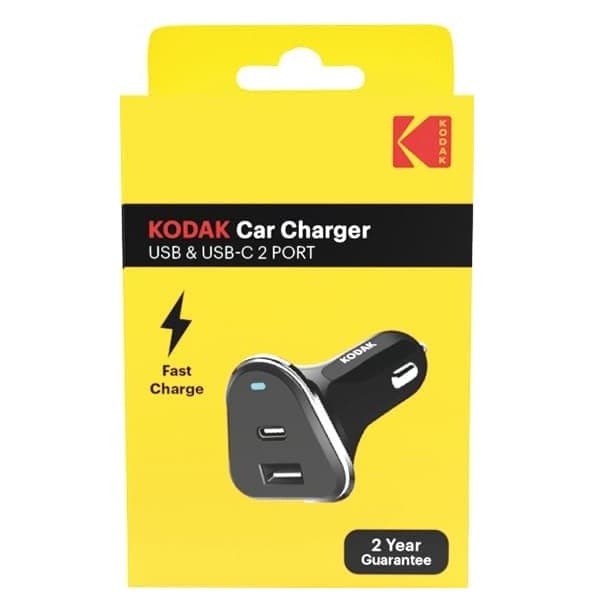 Incarcator auto KODAK, dual port USB-A + PD/USB-C, 3A, fast charge, negru — varianta 2