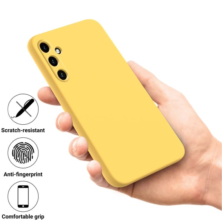 Husa Samsung Galaxy A15, Luxury Silicone, protectie camera, catifea in interior, galbena — varianta 2