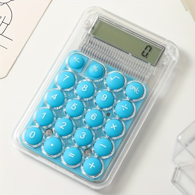 Mini calculator de birou Karuida KK-506,  8 caractere, carcasa transparenta, butoane albastre — principală