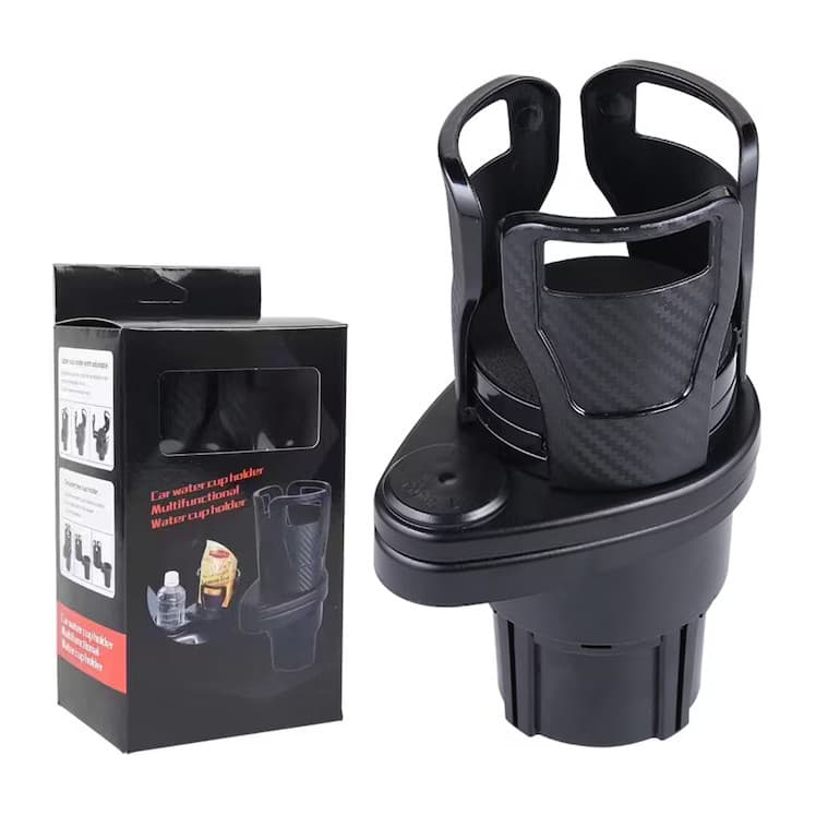 Suport pahar auto 2 in 1, multifunctional, baza rotativa, negru — principală