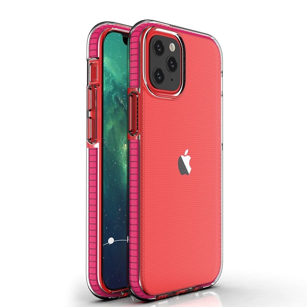 Husa Spring Case pentru Apple iPhone 12 Mini, TPU transparent cu margini roz — principală