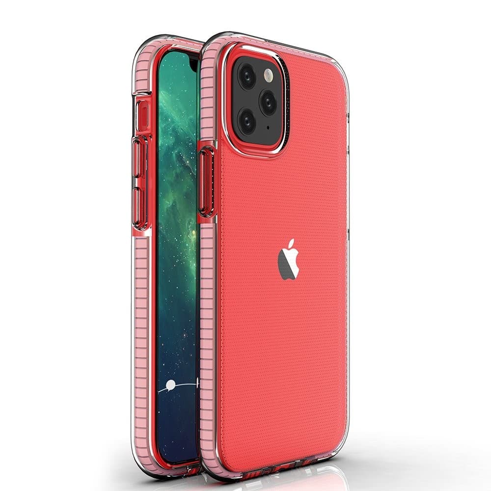 Husa Spring Case pentru Apple iPhone 12 Mini, TPU transparent cu margini roz deschis — principală