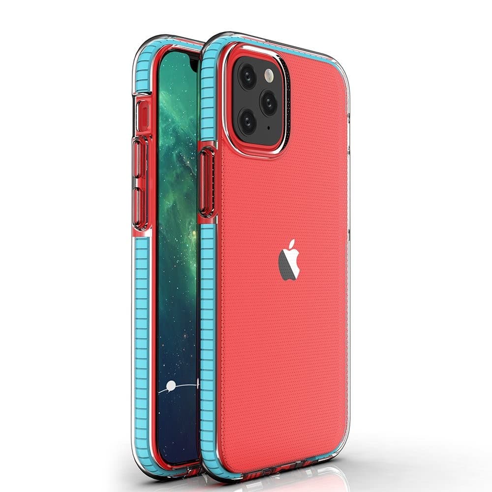 Husa Spring Case pentru Apple iPhone 12 Mini, TPU transparent cu margini albastru deschis — principală
