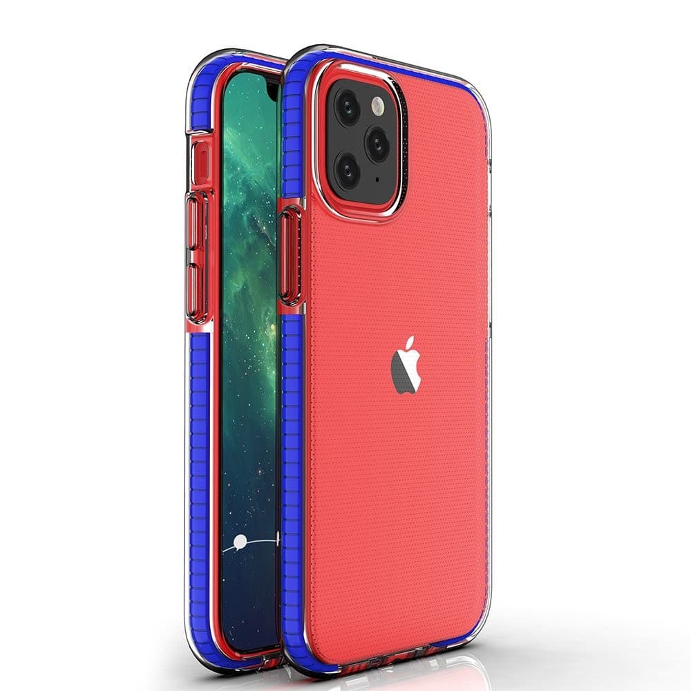 Husa Spring Case pentru Apple iPhone 12 Mini, TPU transparent cu margini albastru inchis — principală