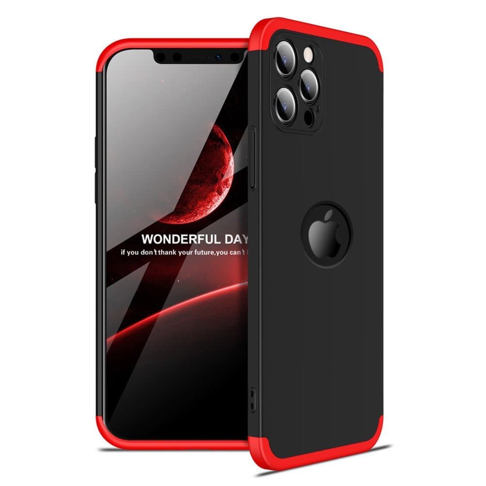 Husa Full Cover GKK (fata + spate) pentru Apple iPhone 12 Pro, negru cu rosu — principală