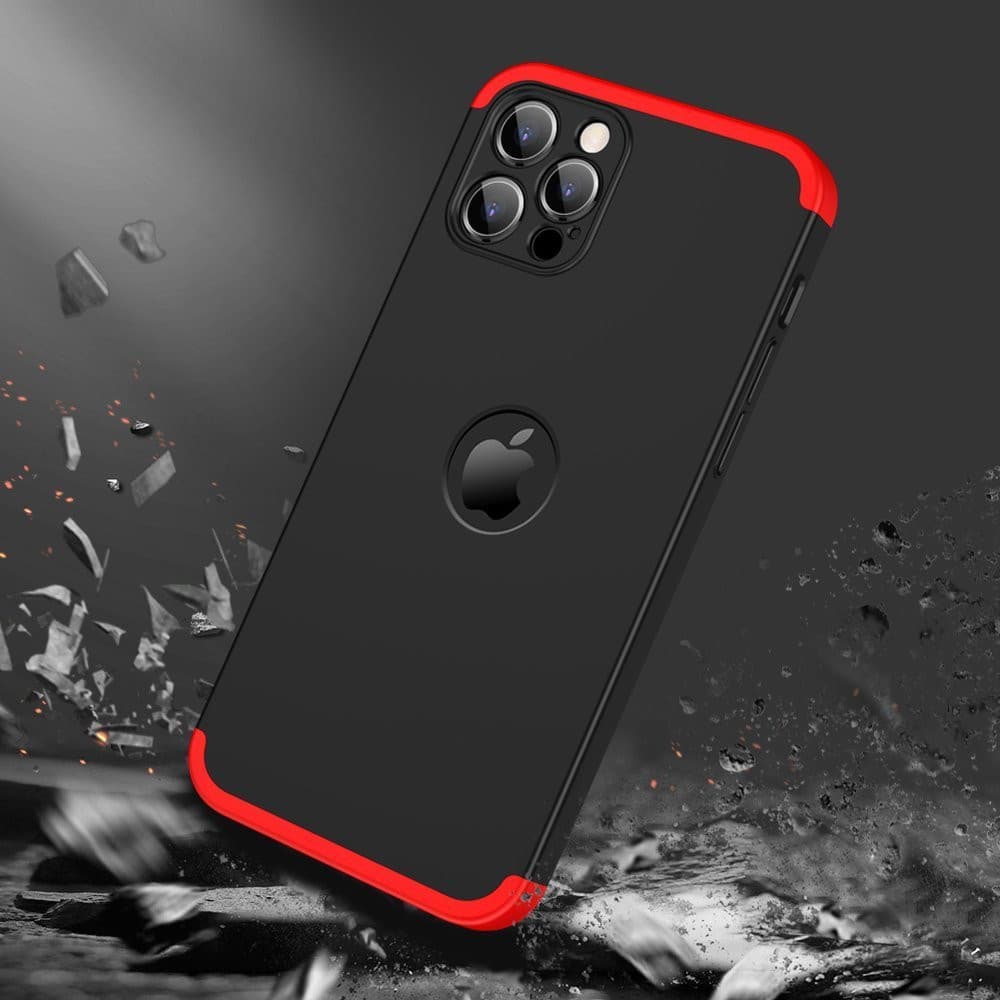 Husa Full Cover GKK (fata + spate) pentru Apple iPhone 12 Pro, negru cu rosu — varianta 4